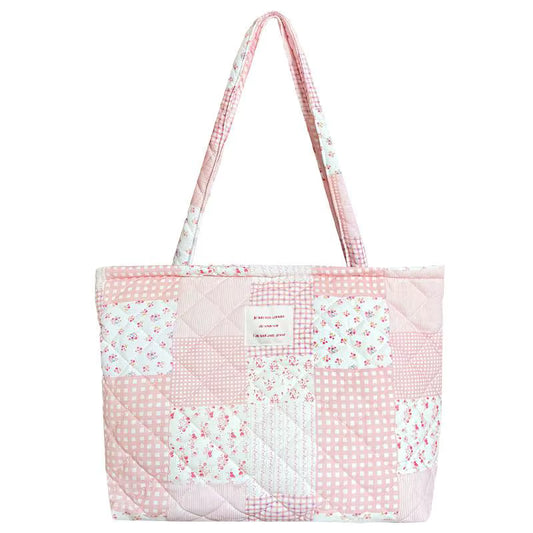 Pink Patchwork Quilted Tote Bag