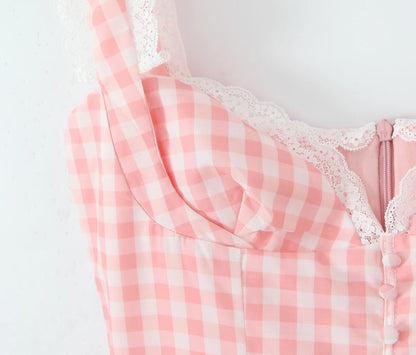 Pink Plaid Milkmaid Mini Dress