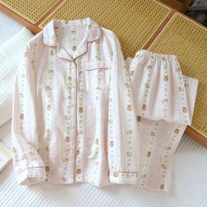 Women's Pink Teddybear & Bow Pyjama Set