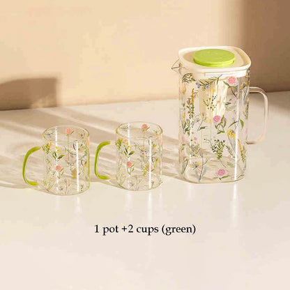 Floral Glass Jug & Cup Set