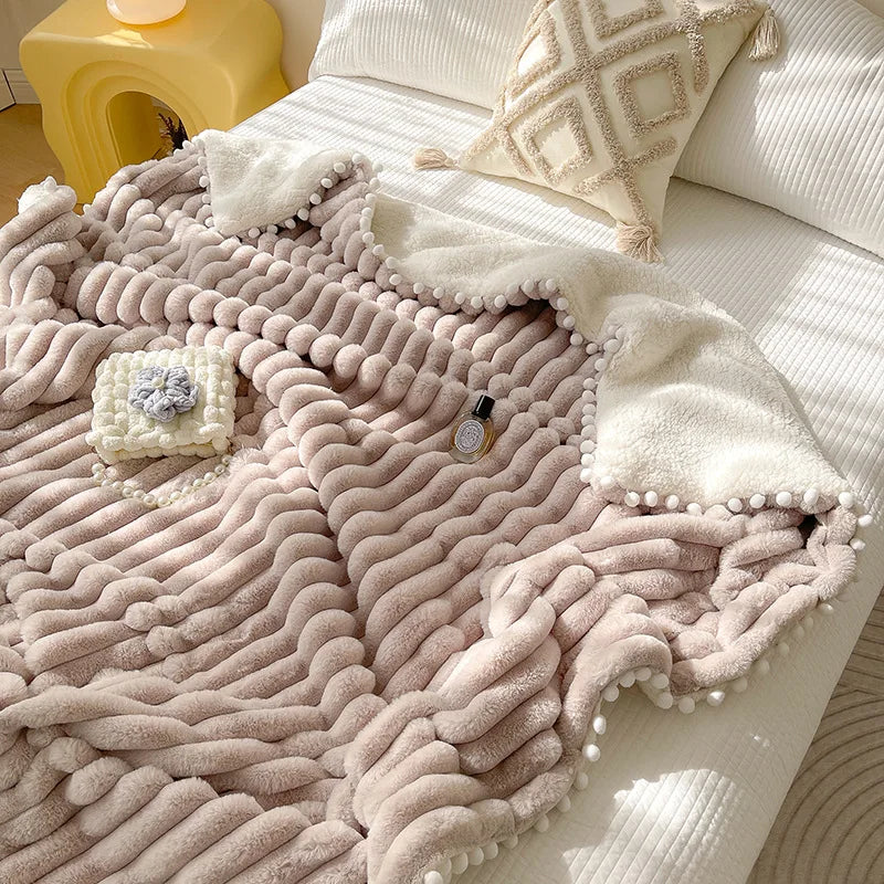 Pom Pom Plush Bed Throw Creative Femininity