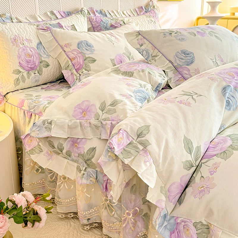 Romantic Floral Ruffle Duvet Cover