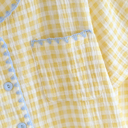 Cotton Gingham Trim Pyjama Set