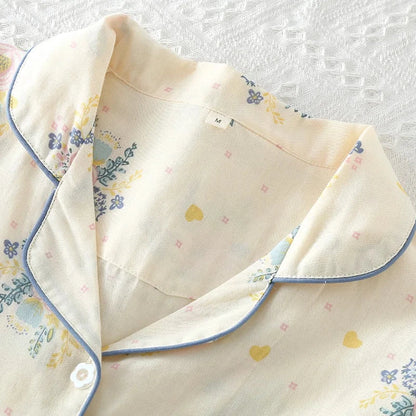 Floral Cotton Pjs With Blue Piping