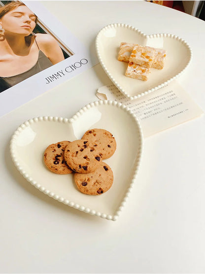 Cream Heart Shape Ceramic Plates