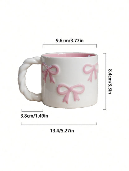 White Ceramic Mug With Pink Bows