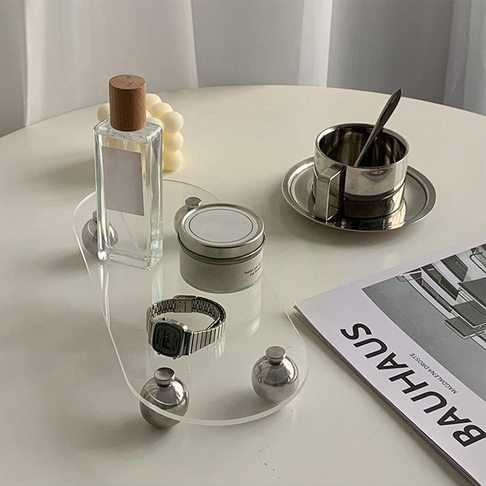 transparent display tray for dressing table with legs 