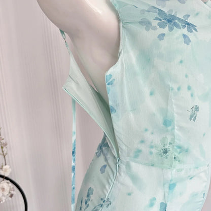 Blue Floral Midi Slip Dress