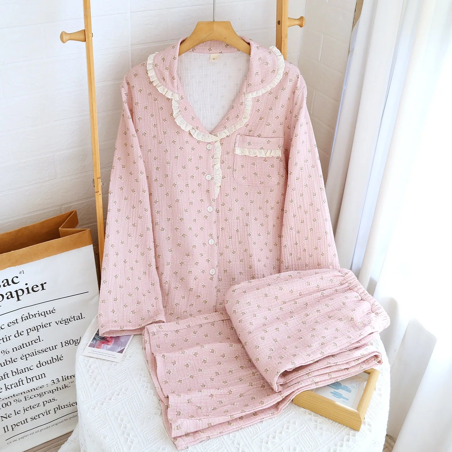 Romantic Floral Lace Pyjama Set Creative Femininity