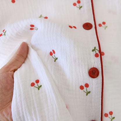 Women's Pink & Red Cherry Cotton Pjs