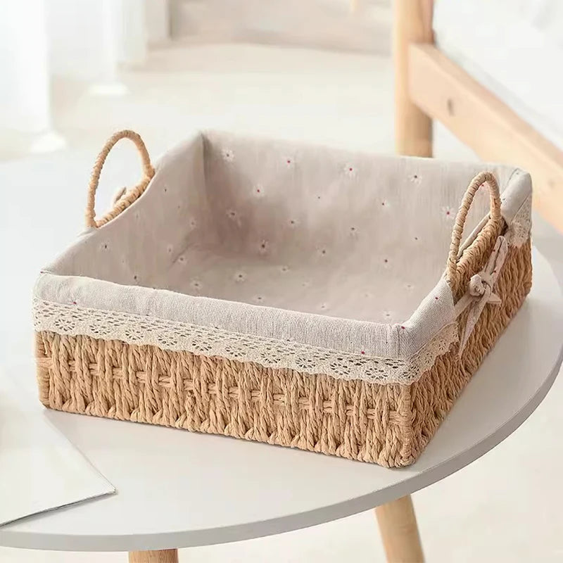 Round Rattan Lace Storage Basket