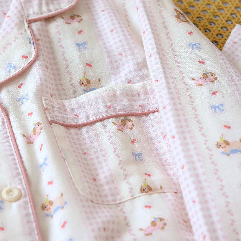 Women's Pink Teddybear & Bow Pyjama Set