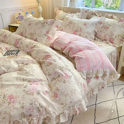 Vintage Floral Frilly Bedding Set