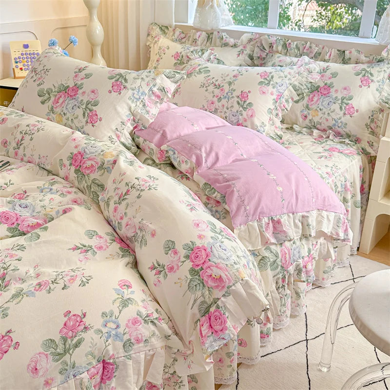 Vintage Floral Frilly Bedding Set