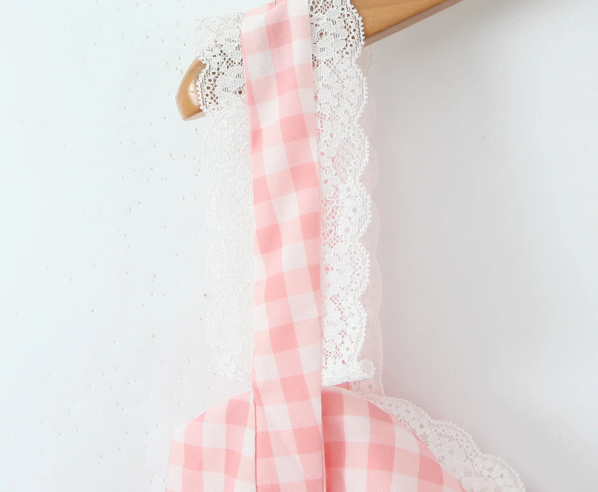 Pink Plaid Milkmaid Mini Dress