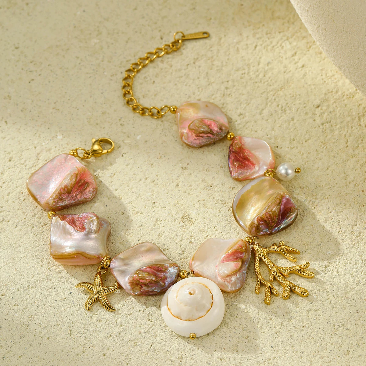 Pink & Gold Conch Shell Necklace Set