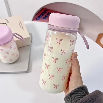 Pink Bow Glass Mini Water Bottle