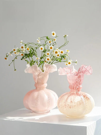 Pink Ruffled Lace Glass Vase