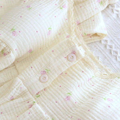 3 Piece Floral Ruffle Cotton Pj Set