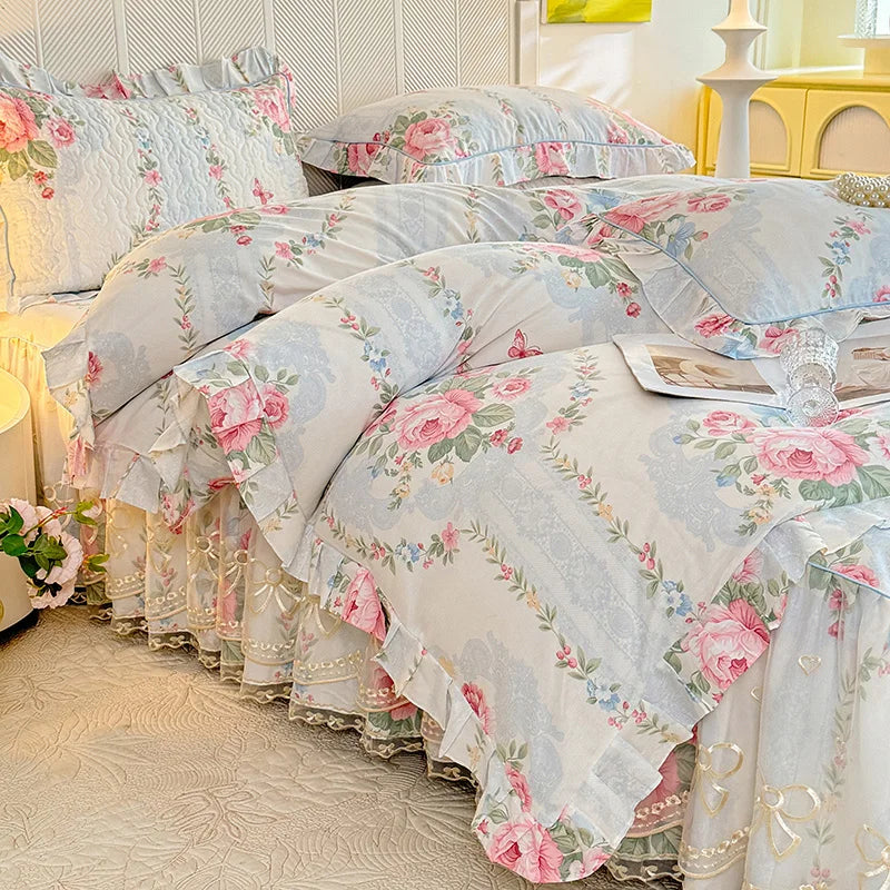 Romantic Floral Ruffle Duvet Cover