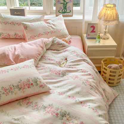 Premium 100% Cotton Duvet Cover Set - 1 Duvet Cover + 2 Pillowcases Wrinkle Resistant,Cozy Breathable Bedding Set Single/Double Creative Femininity