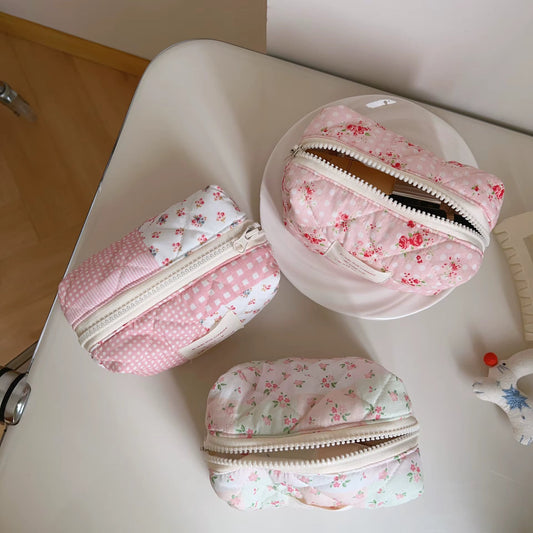 Pink Patchwork Quilted Makeup Bag Creative Femininity