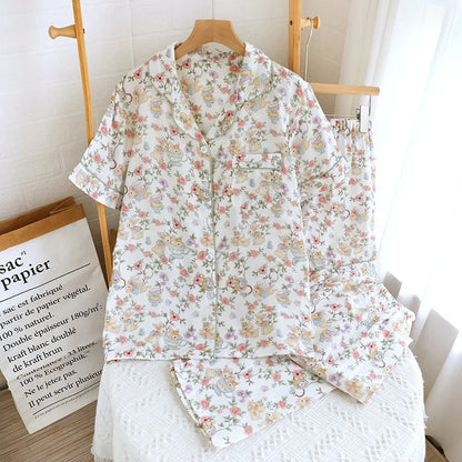 Cotton Floral & Bunny Print Pyjamas Set