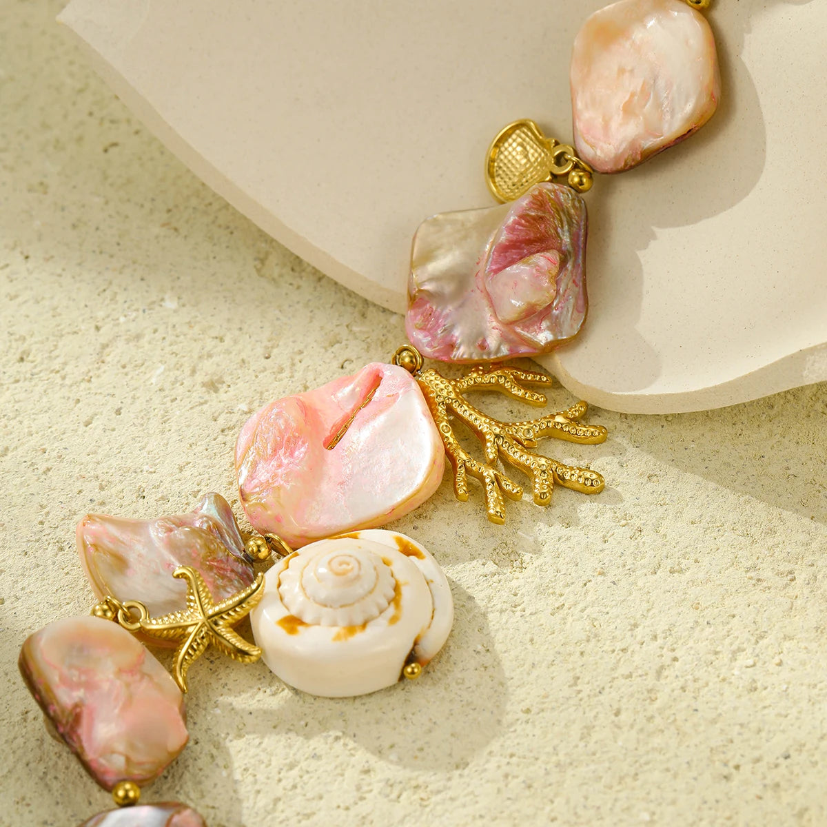 Pink & Gold Conch Shell Necklace Set