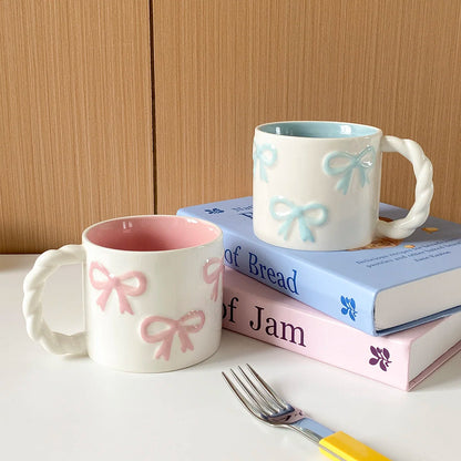 White Ceramic Mug With Pink Bows