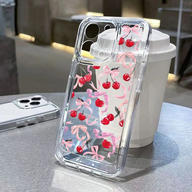 Red Cherry & Bows Transparent Phone Case