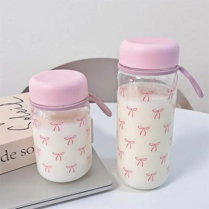 Pink Bow Glass Mini Water Bottle