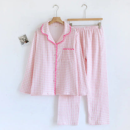 Cotton Gingham Trim Pyjama Set