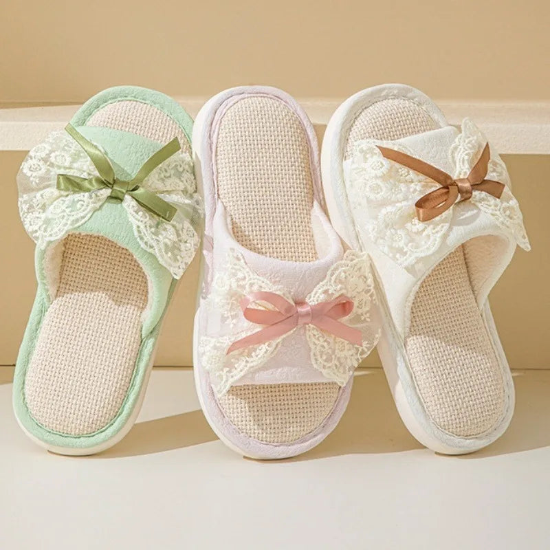 Lace Bow Slider Slippers