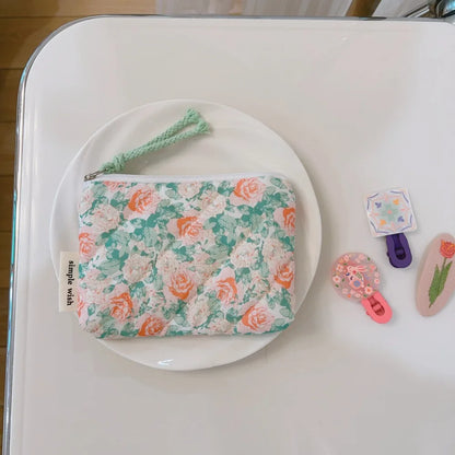 Summer Floral Quilted Makeup Pouch
