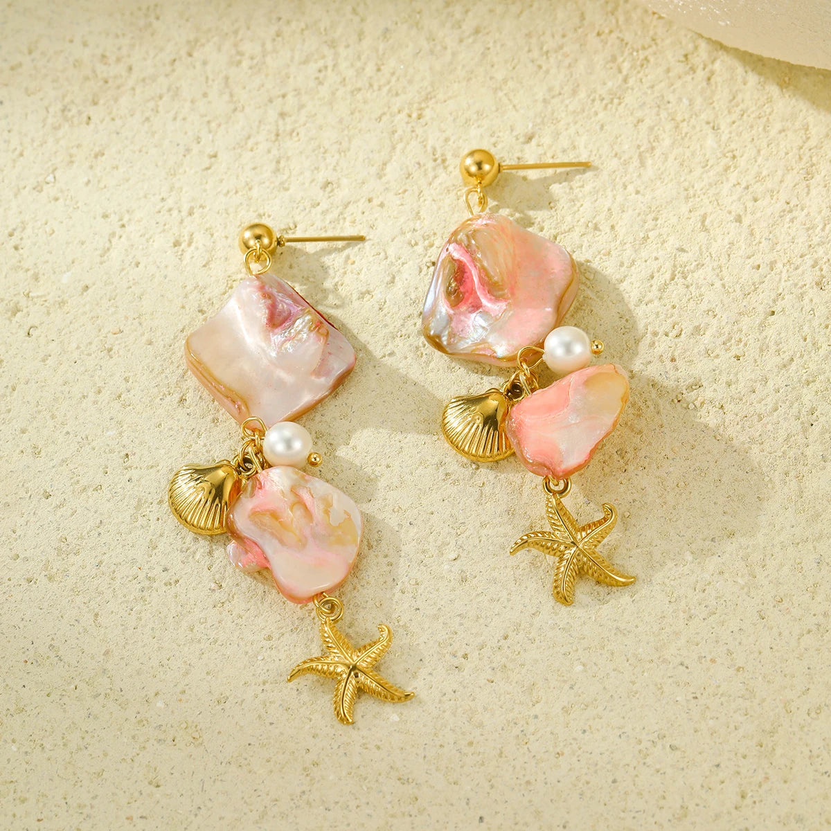 Pink & Gold Conch Shell Necklace Set