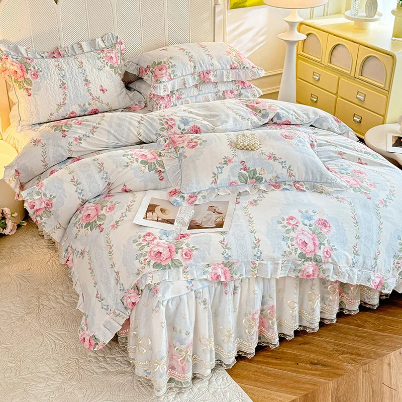 Romantic Floral Ruffle Duvet Cover