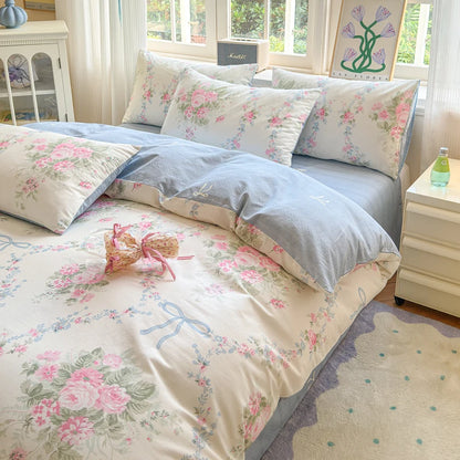 100% Cotton Rose & Ribbon Duvet Cover Set