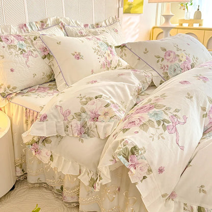 Romantic Floral Ruffle Duvet Cover