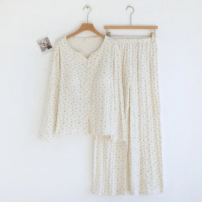 Women Pajamas with padded cups Spring summer Sleepwear Female 2 Piece Set Nightwear floral print Lady Pyjamas Loungewear Creative Femininity