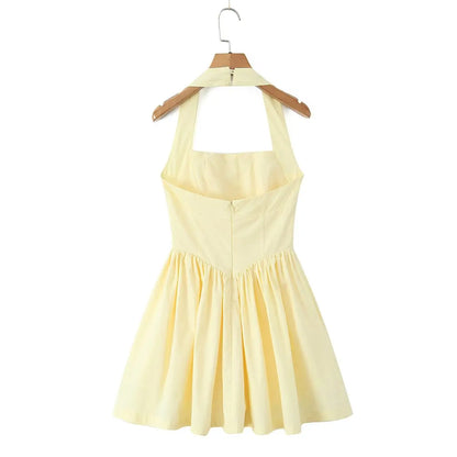 Lemon Halter Mini Sundress - Yellow/White/Black