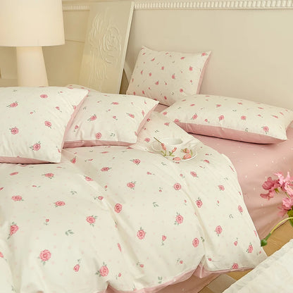 Large Pink Rose Print Duvet Set