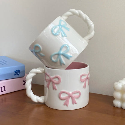 White Ceramic Mug With Pink Bows