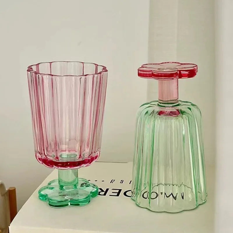 Flower Shape Drinking Glass - Pink/Green