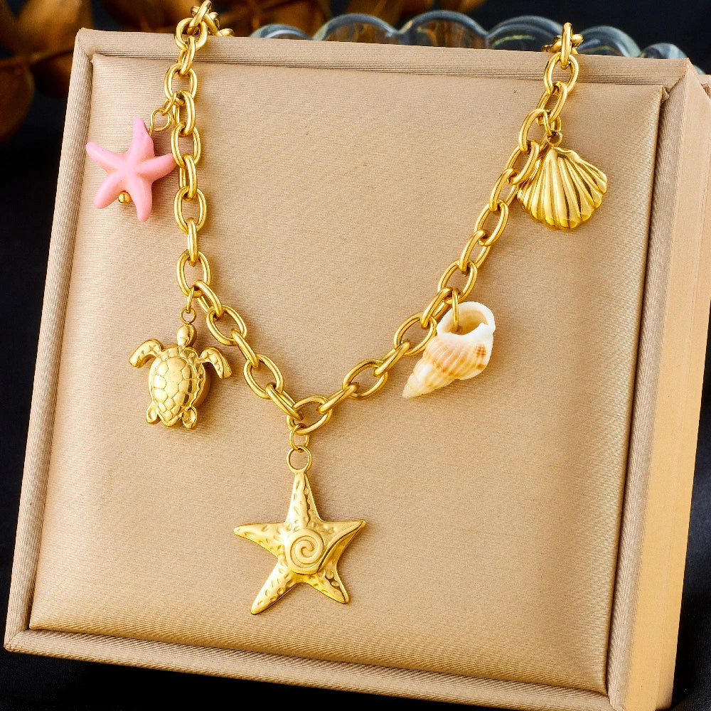 Pink & Gold Shell Charm Necklace