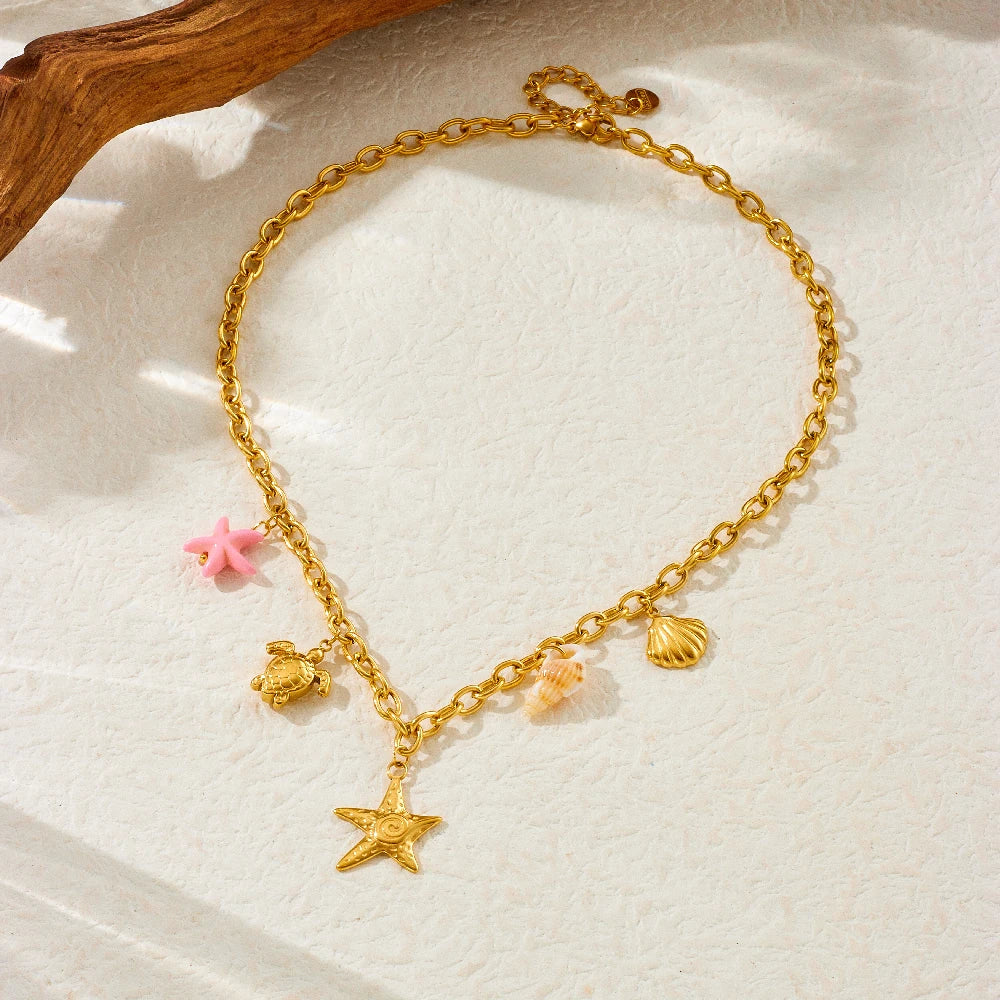 Pink & Gold Shell Charm Necklace