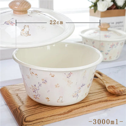 Hand Painted Floral Enamel Cooking Pot Creative Femininity
