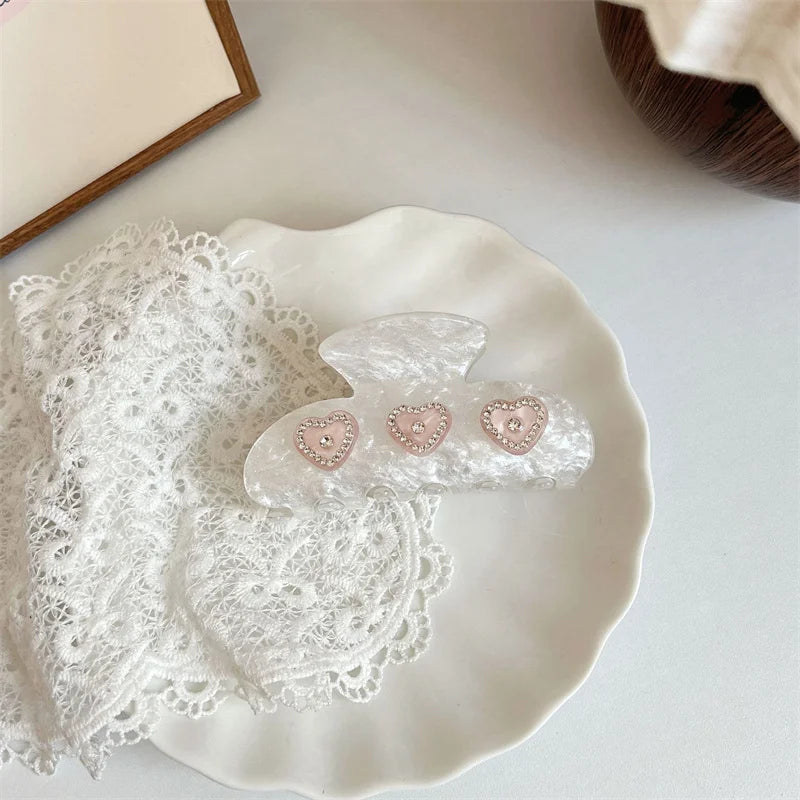 Pink Rhinestone Heart Claw Clip
