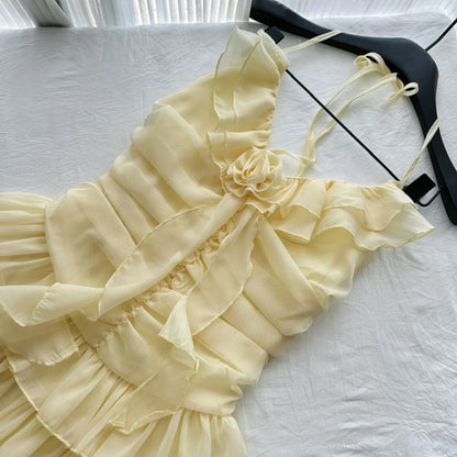 Yellow Ruffle Tiered Mini Dress