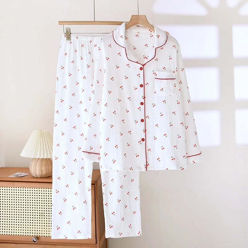 Women's Pink & Red Cherry Cotton Pjs