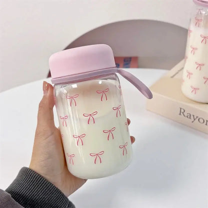 Pink Bow Glass Mini Water Bottle